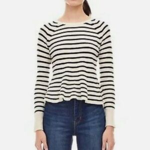 La Vie  Rebecca Taylor Peplum Stripe Lambs Wool Sweater - Medium
